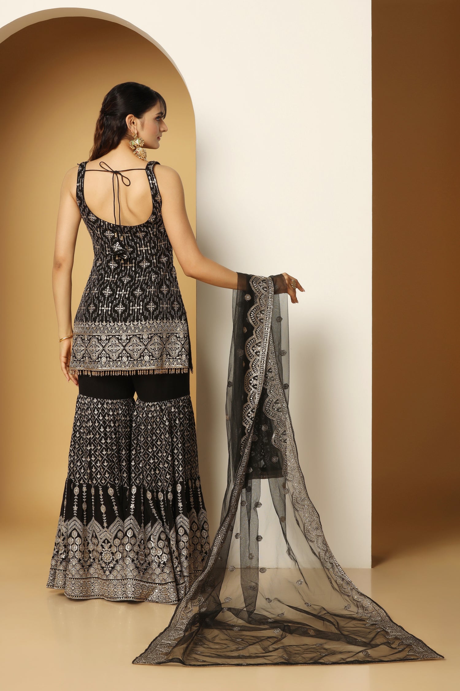 Zari and Sequined Adorned Sharara Suit