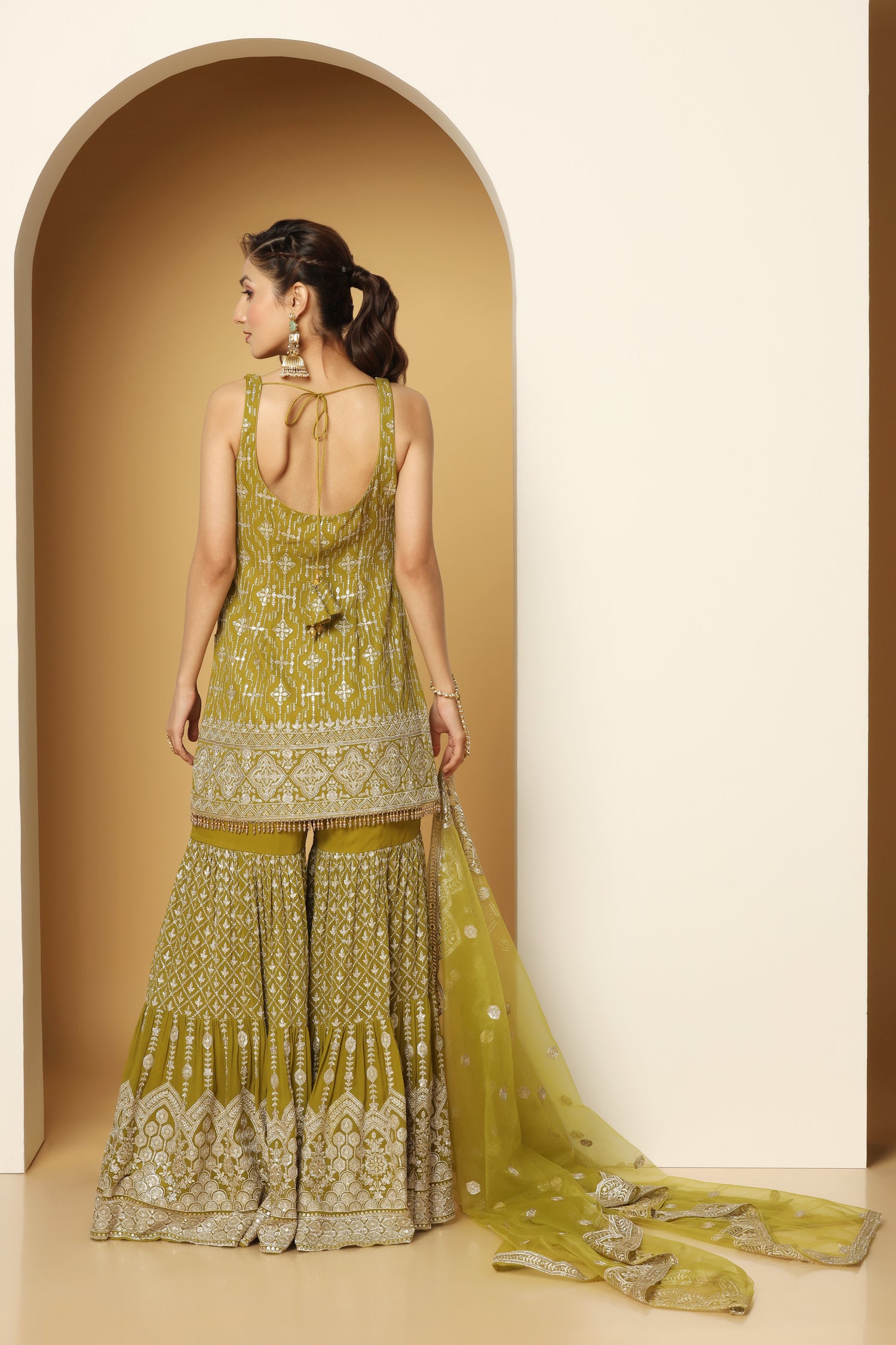 Zari and Sequined Adorned Sharara Suit