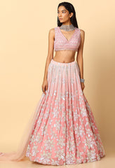 Rose Pink Ombre Lehenga with Tone to Tone Sequence Blouse.