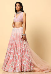 Rose Pink Ombre Lehenga with Tone to Tone Sequence Blouse.