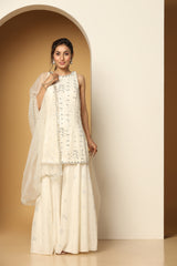 White Georgette Sequins Embroidered Sharara Set