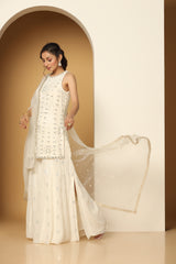 White Georgette Sequins Embroidered Sharara Set