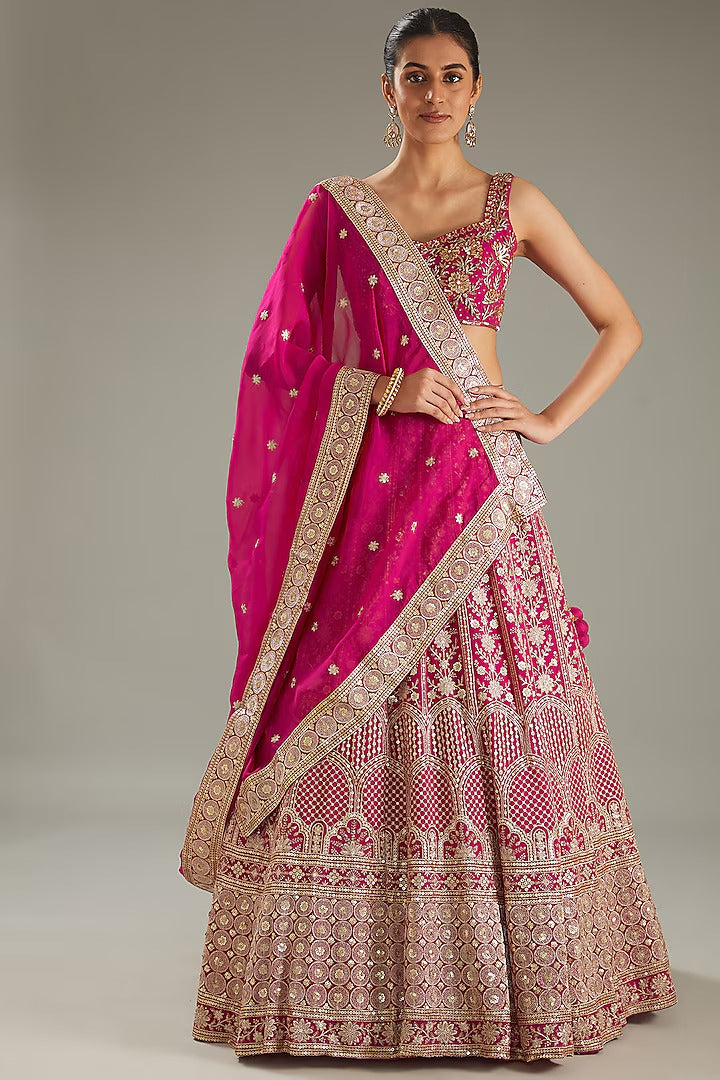 Magenta Sequins Embroidered Lehenga Set