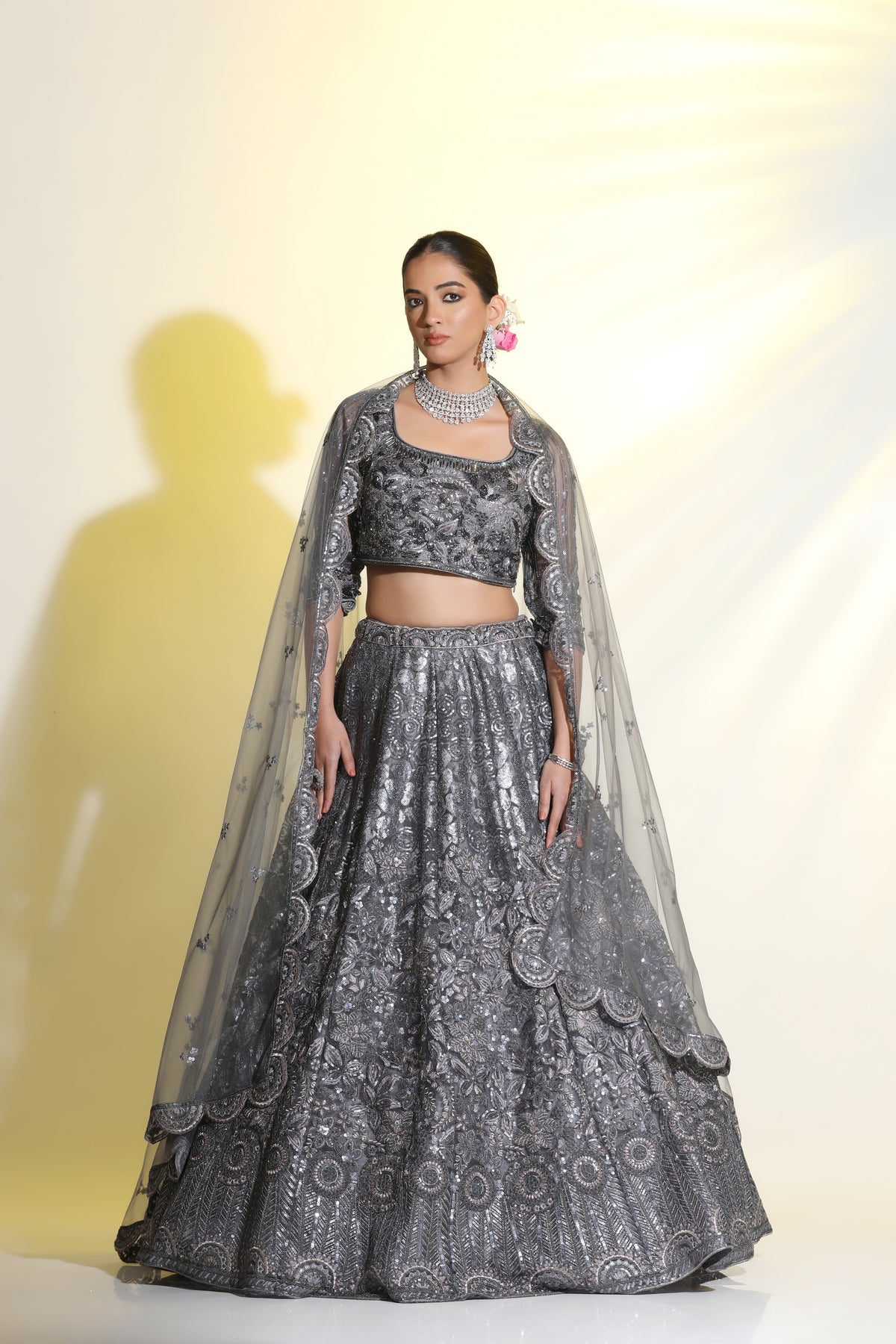 Dori work with sequin cutdana hand embellishment lehenga with resham touch