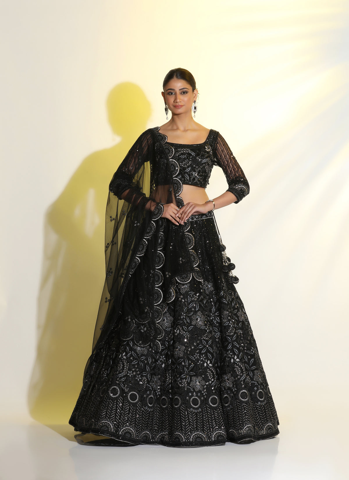 Black dori work with sequin cutdana hand embellishment lehenga with resham touch.