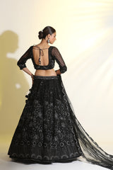 Black dori work with sequin cutdana hand embellishment lehenga with resham touch.