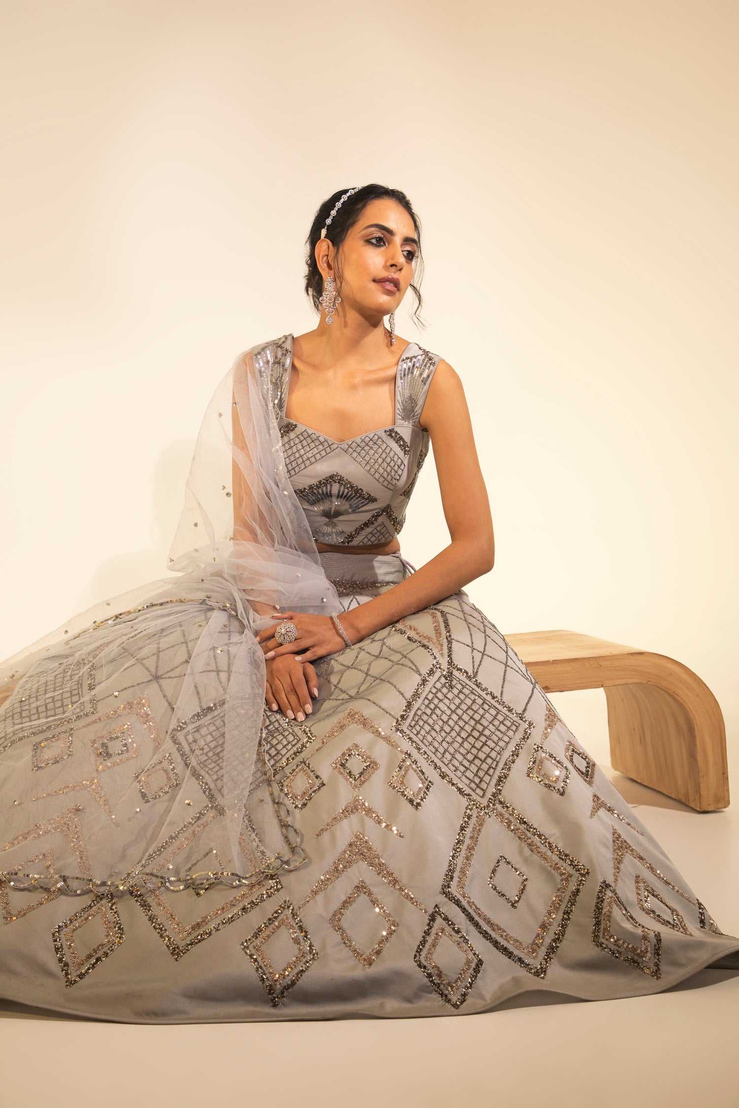 Grey Silk Lehenga Set