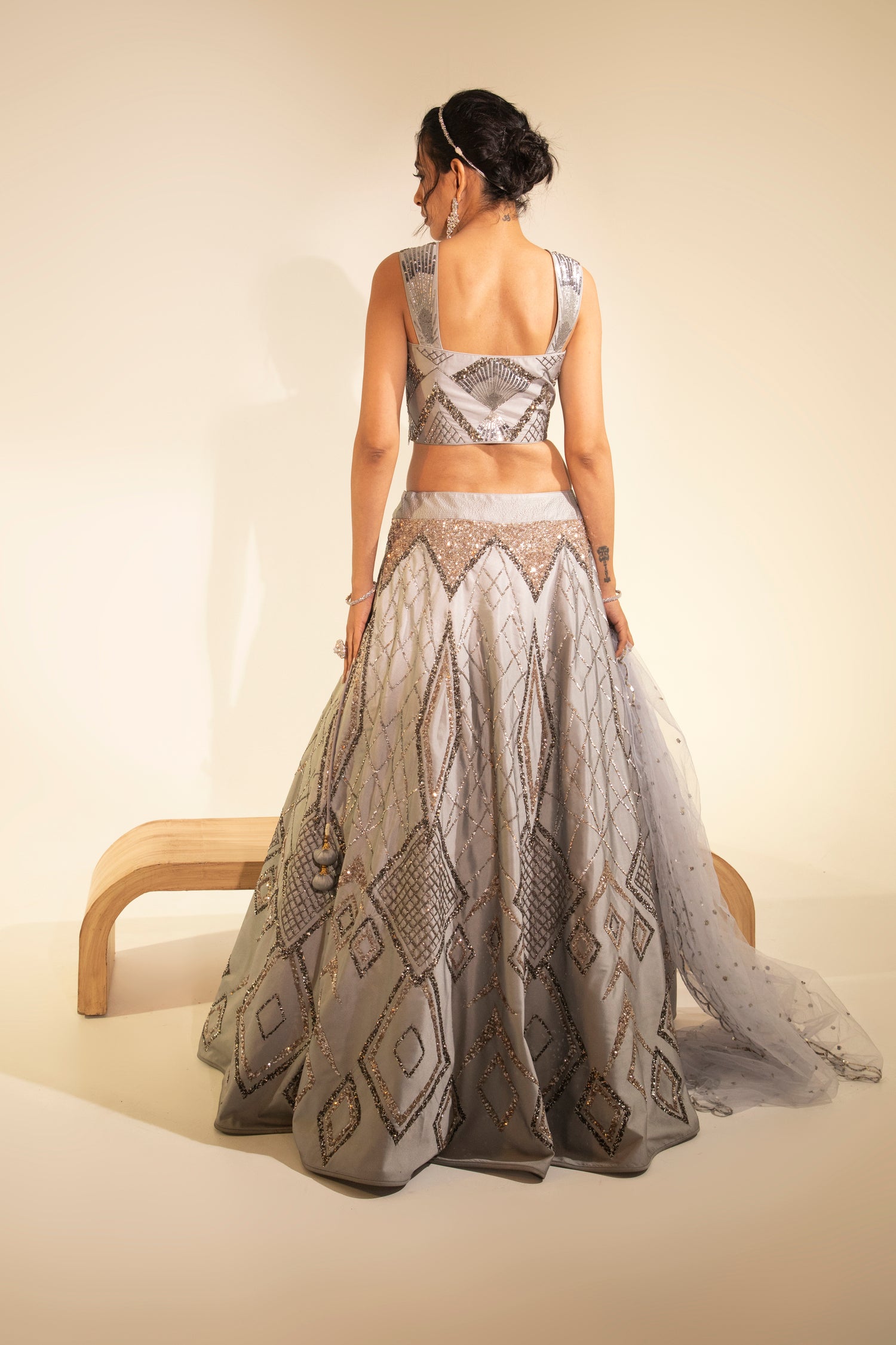 Grey Silk Lehenga Set