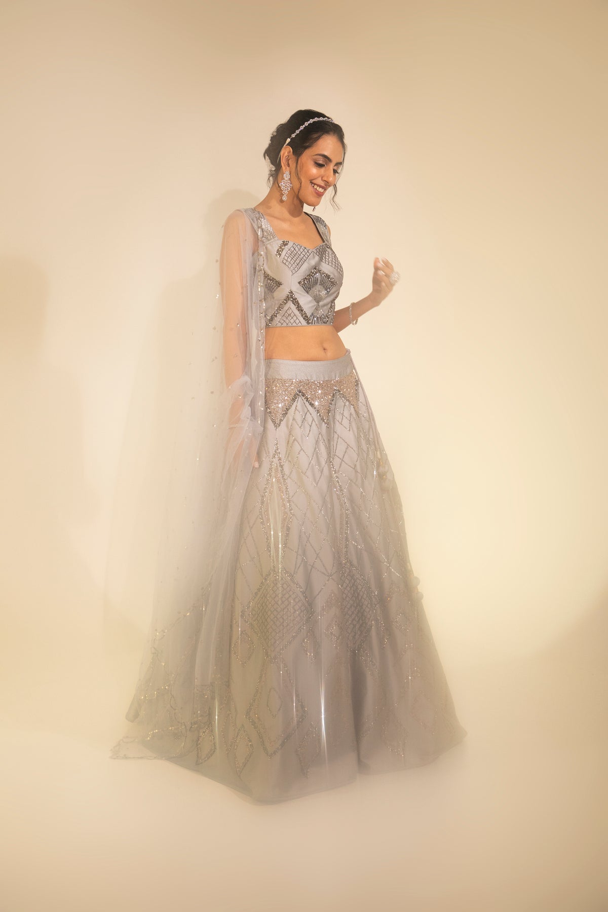 Grey Silk Lehenga Set