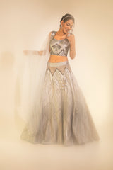 Grey Silk Lehenga Set