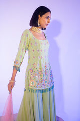 Diamond Blossom Work Kurta Sharara Set