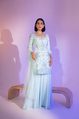 Sequin Floral Embroidered Kurta Sharara Set