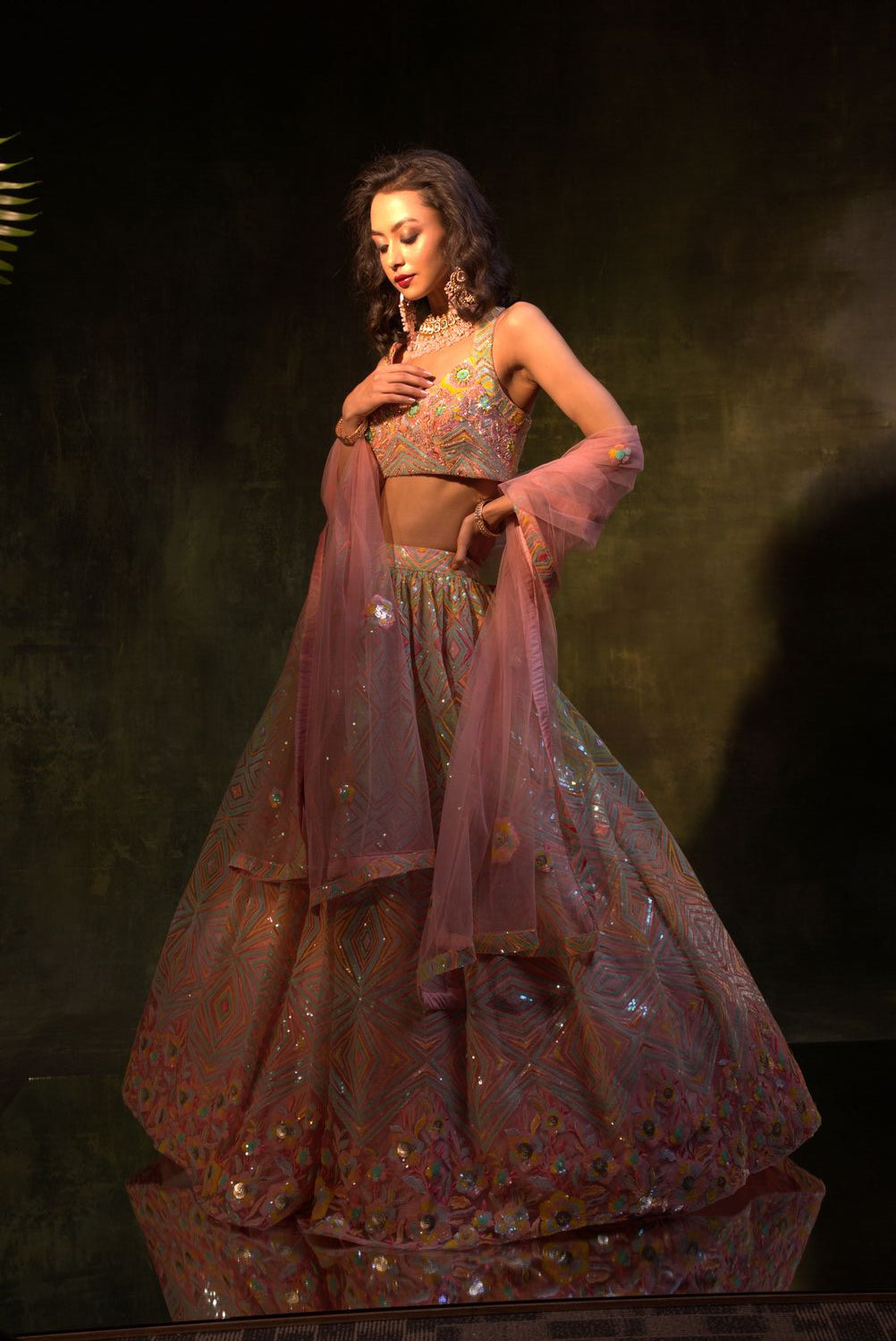 Geometric Sequin Embroidered Lehenga Set