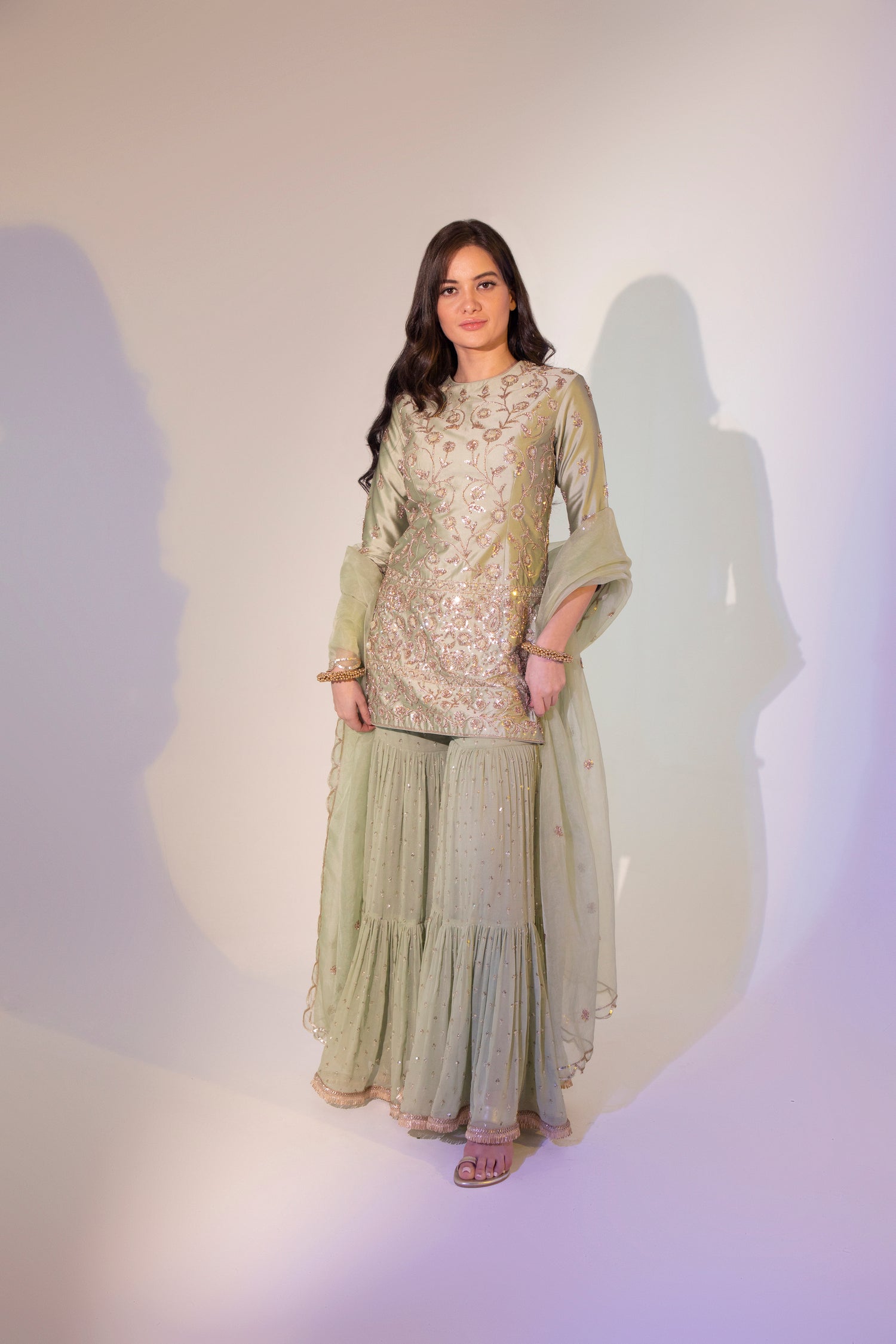 Hand Embellishment Flower Jaal Kurta Sharara Set