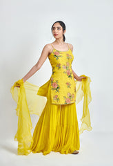 Yellow Printed Georgette Sharara