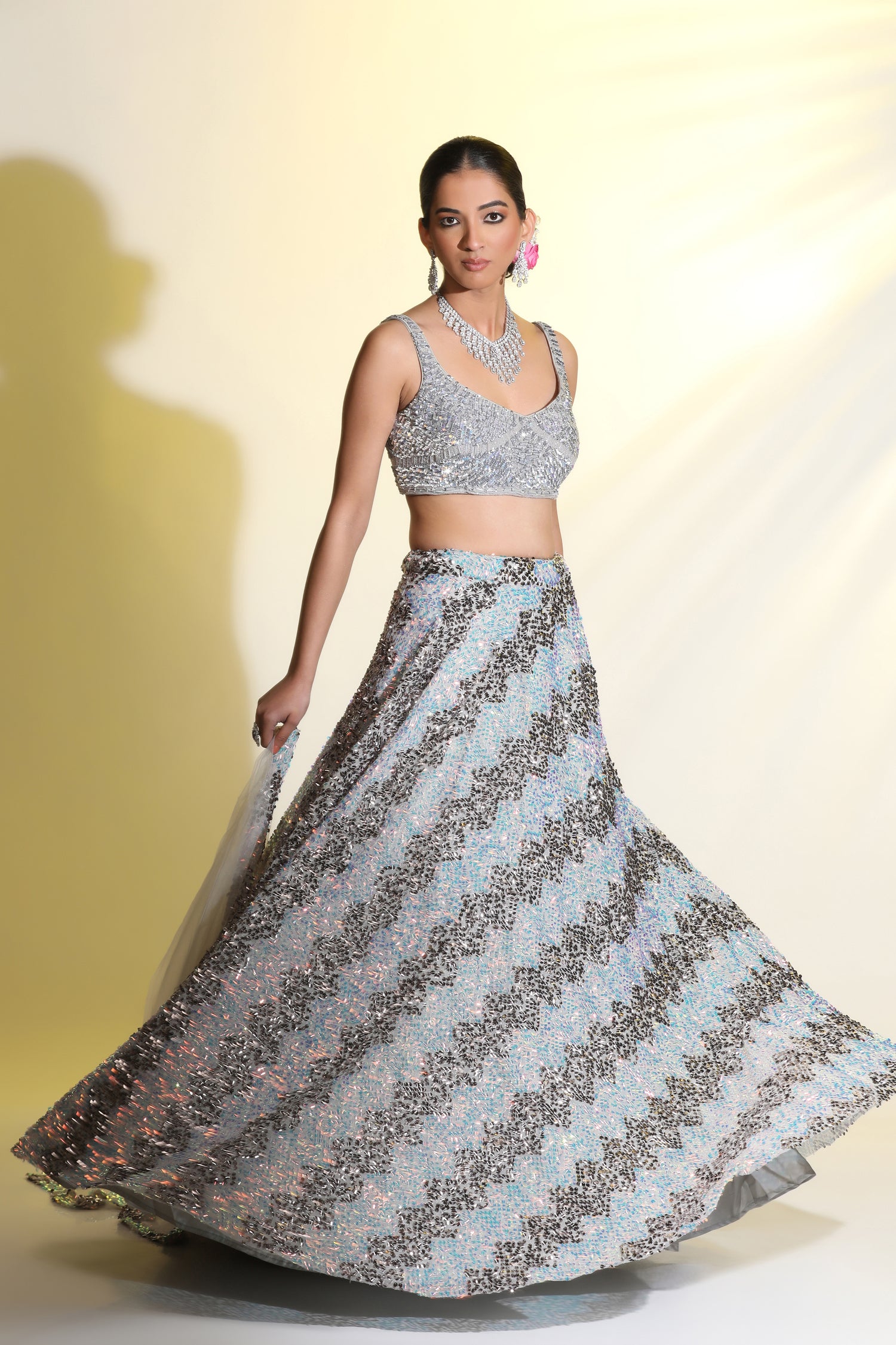 Hand Made Choli with Glittered sequinced work Lehenga