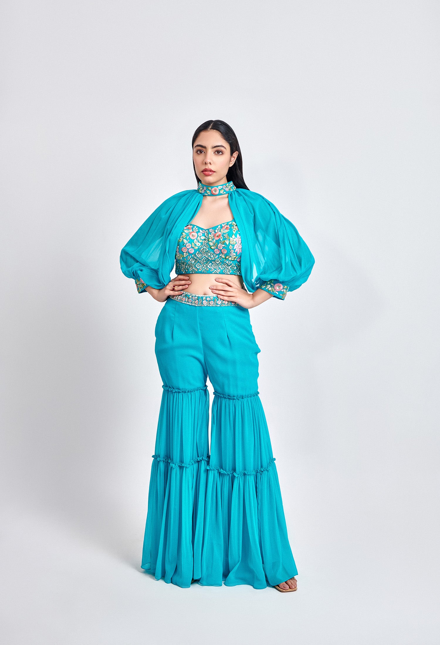 Teal Detachable Selvees Sharara