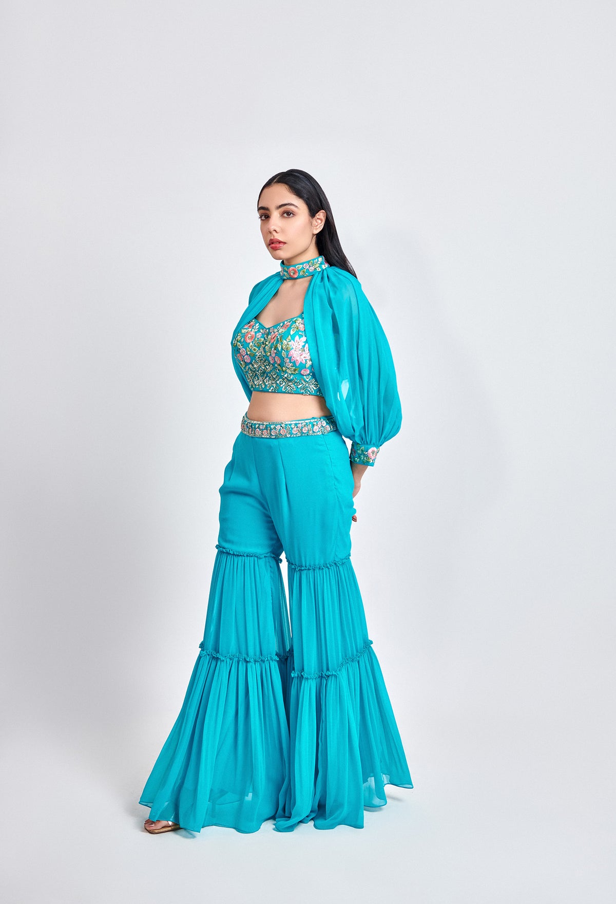 Teal Detachable Selvees Sharara