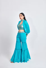 Teal Detachable Selvees Sharara