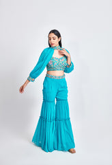 Teal Detachable Selvees Sharara