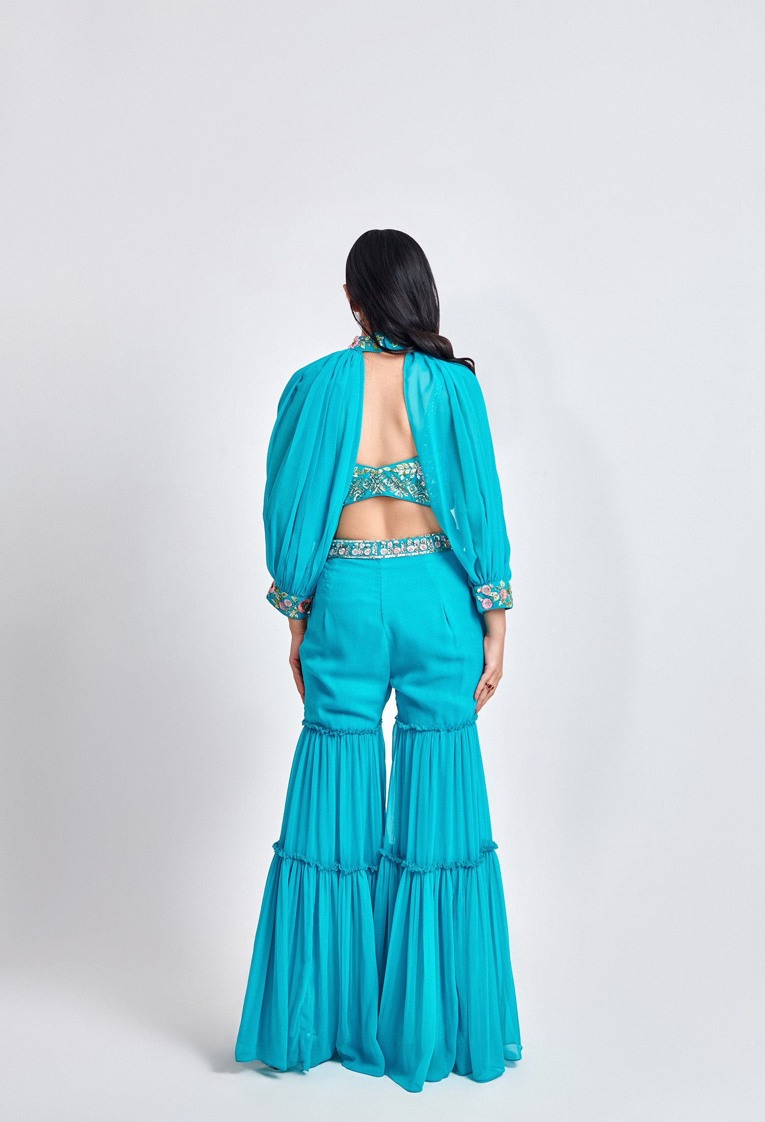 Teal Detachable Selvees Sharara