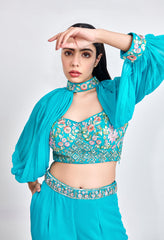 Teal Detachable Selvees Sharara