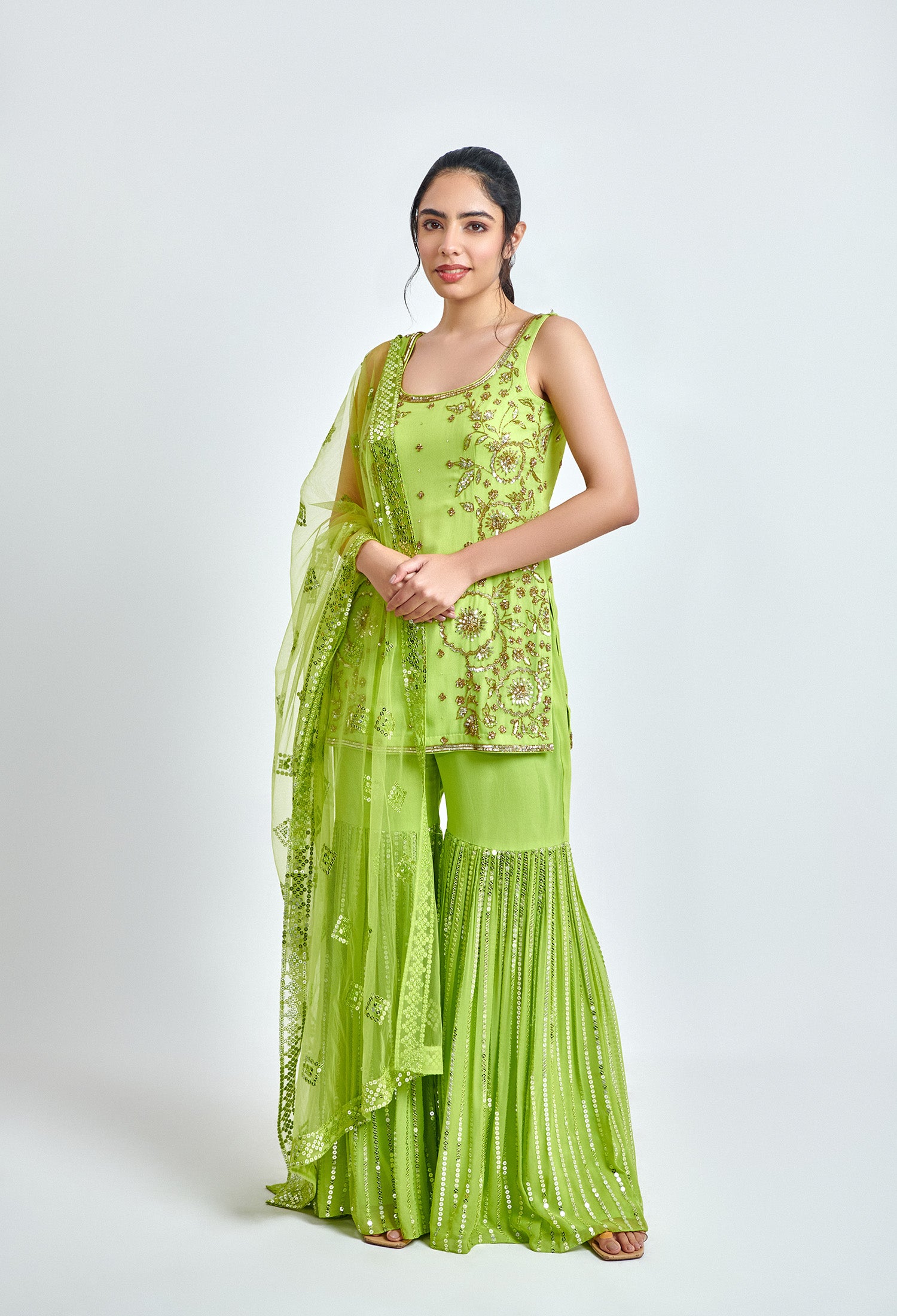 Green and Gold Sharara and Kurta