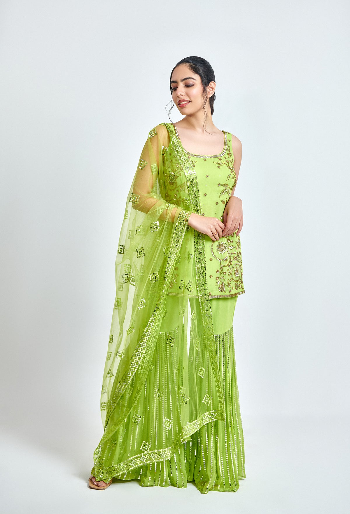 Green and Gold Sharara and Kurta