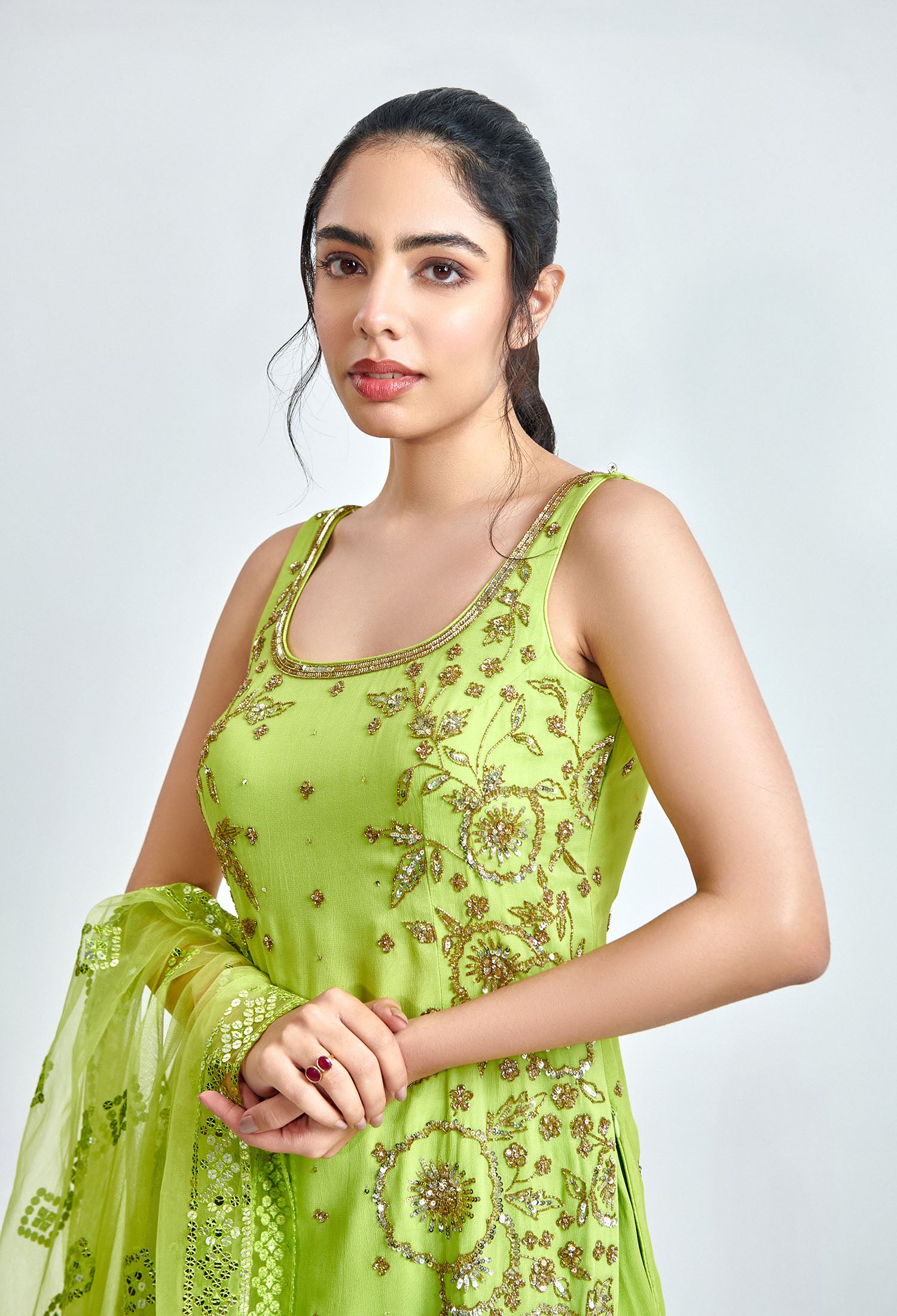 Green and Gold Sharara and Kurta