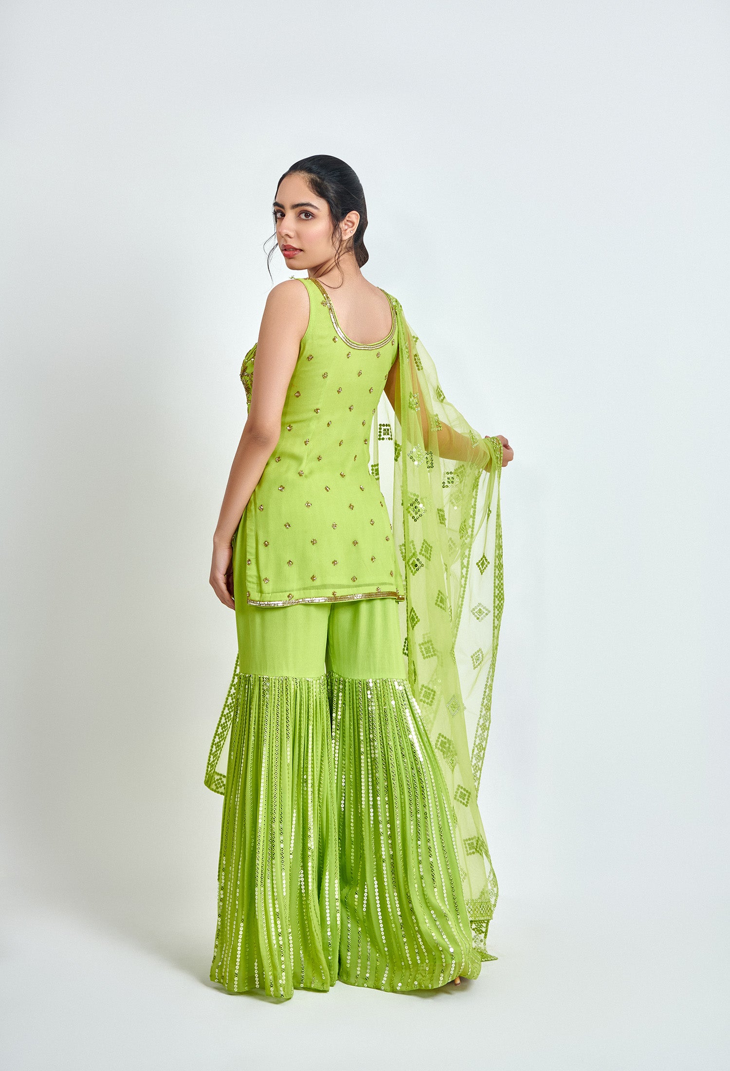 Green and Gold Sharara and Kurta