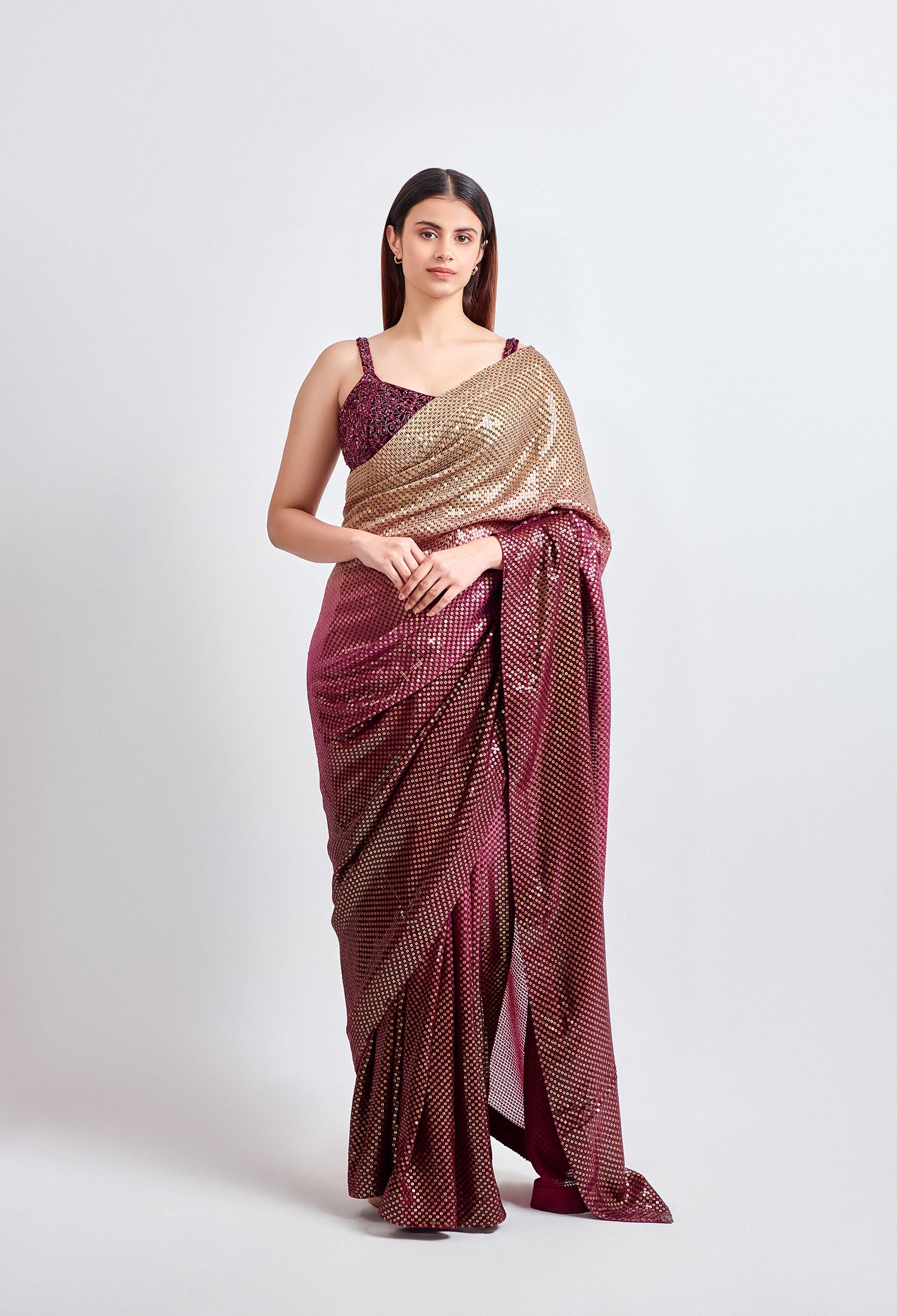 Wine and Gold Ombre Tone Saree