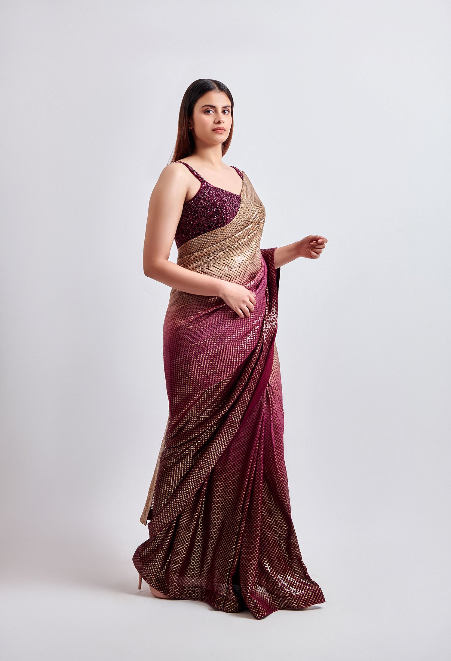 Wine and Gold Ombre Tone Saree