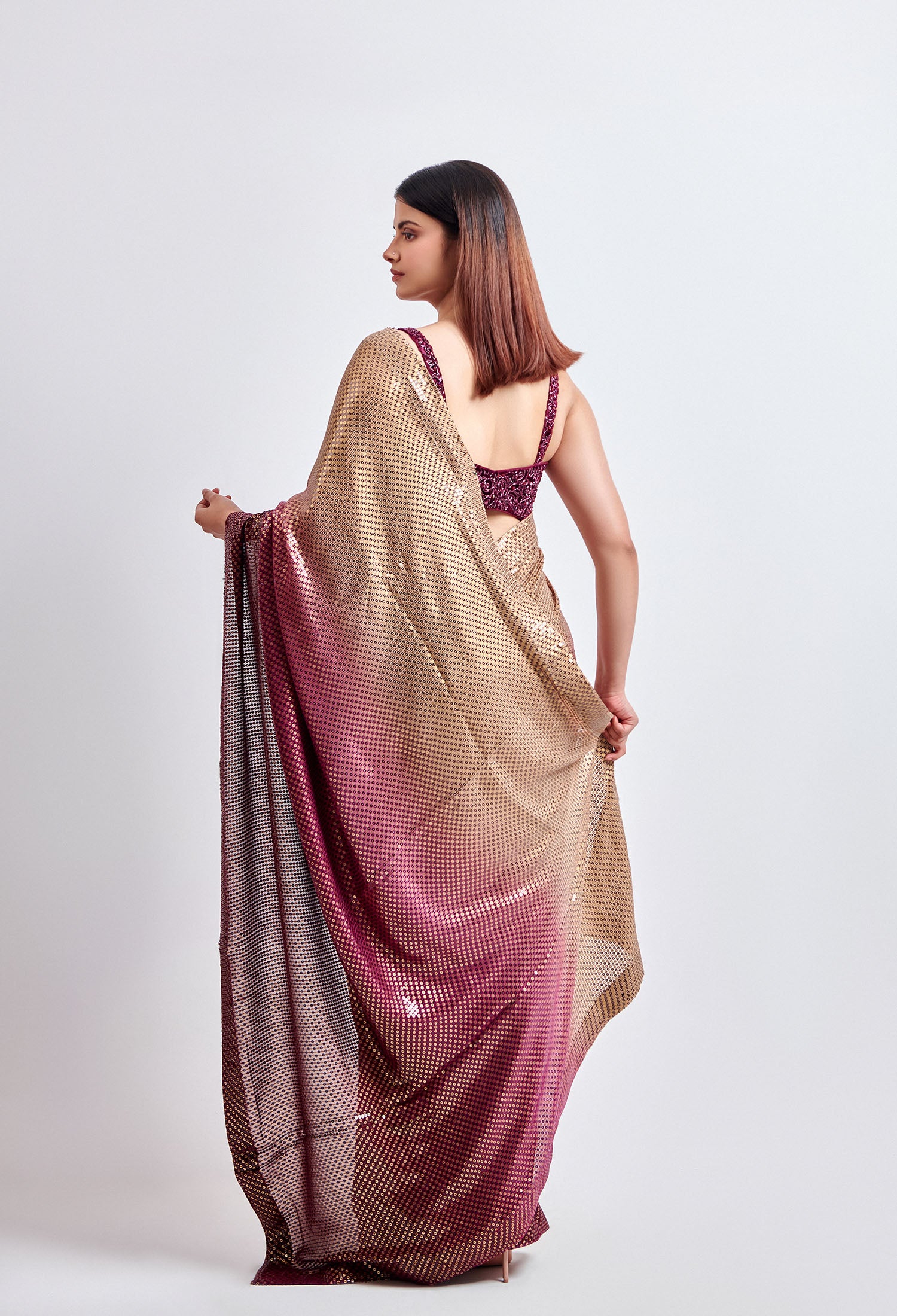 Wine and Gold Ombre Tone Saree