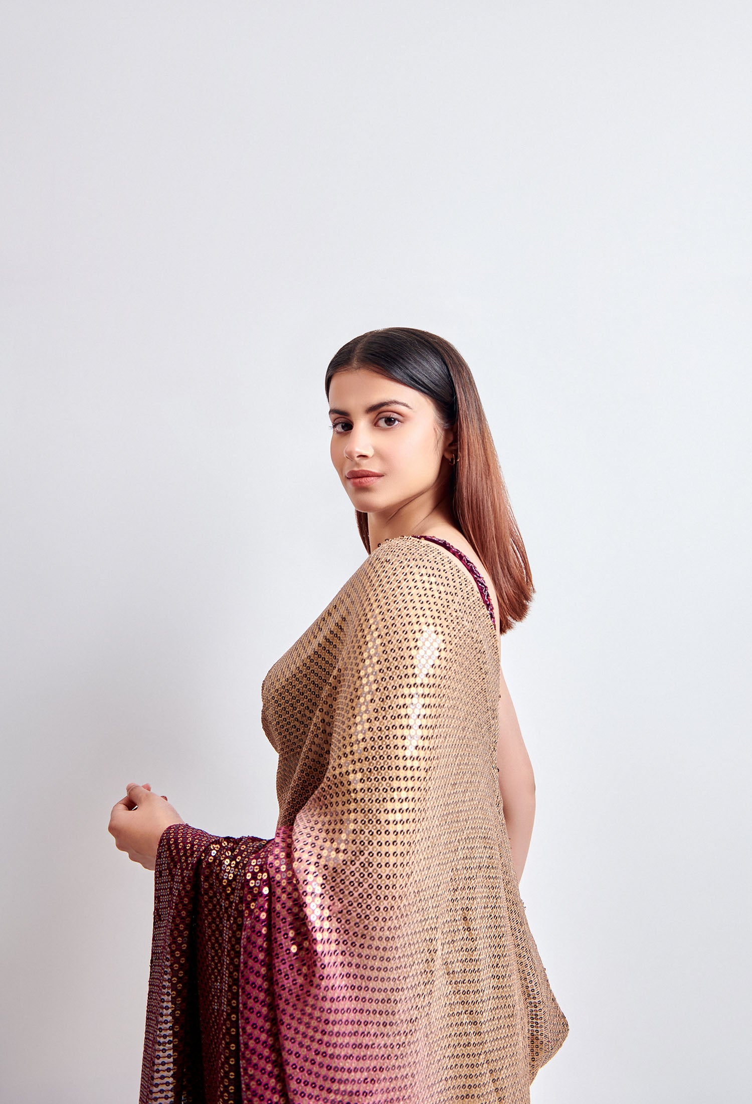 Wine and Gold Ombre Tone Saree