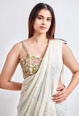 Sequence Ivory Saree with Multicolor Blouse