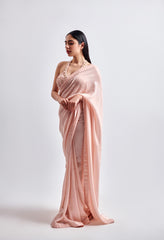 Pastel Peach Sequence Saree with Modern Cut Blouse