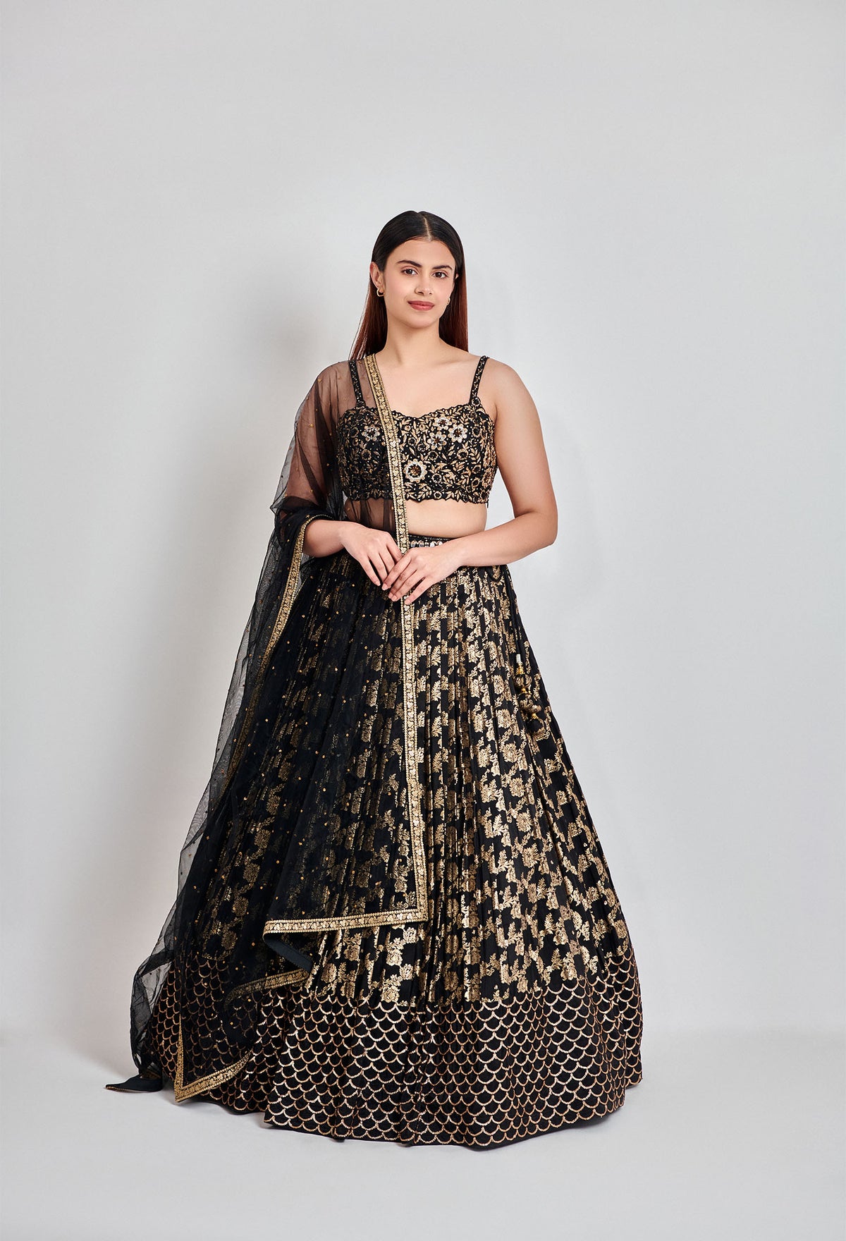 Black and Gold Mirror Work Lehenga