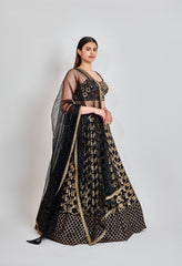 Black and Gold Mirror Work Lehenga