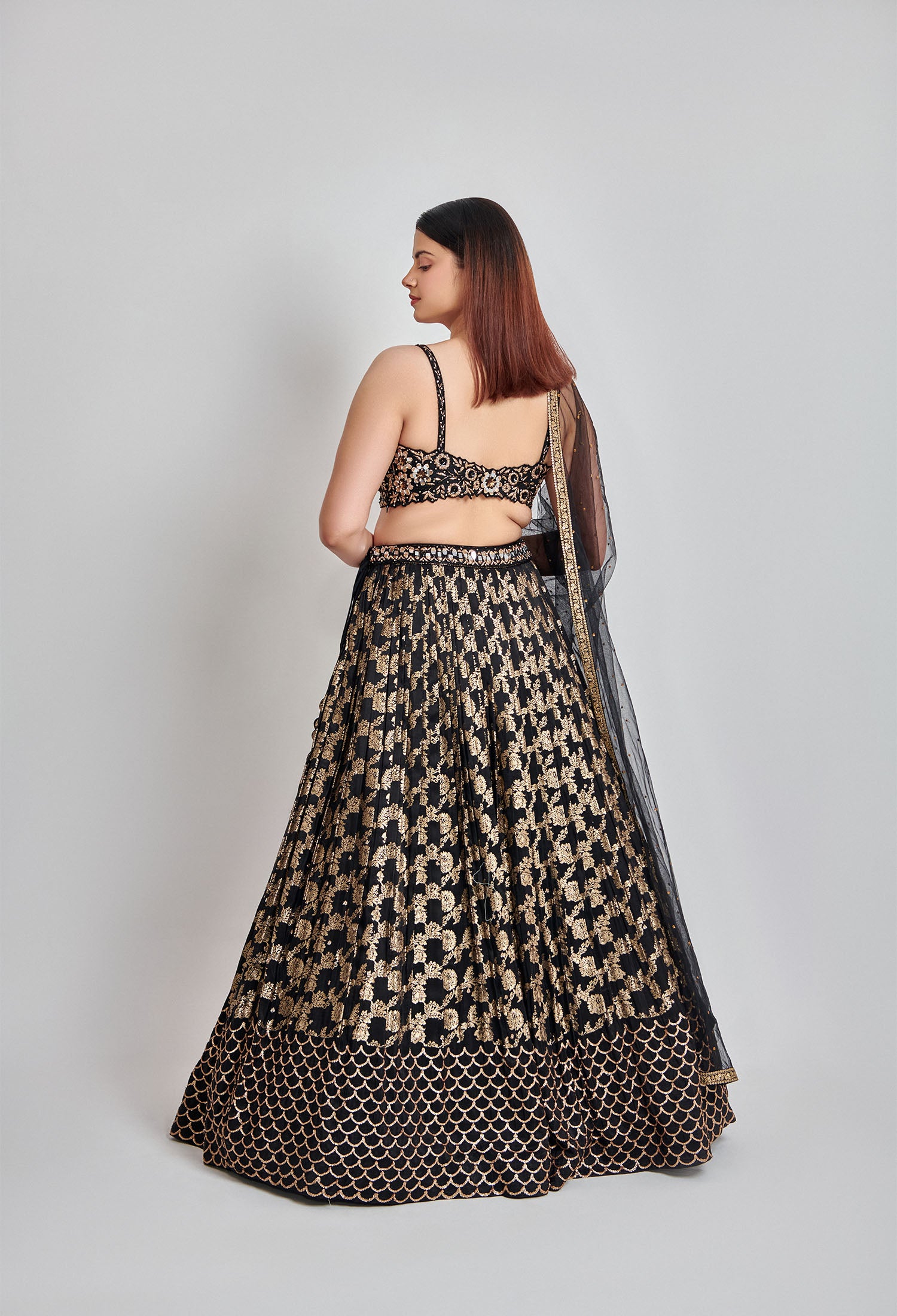 Black and Gold Mirror Work Lehenga