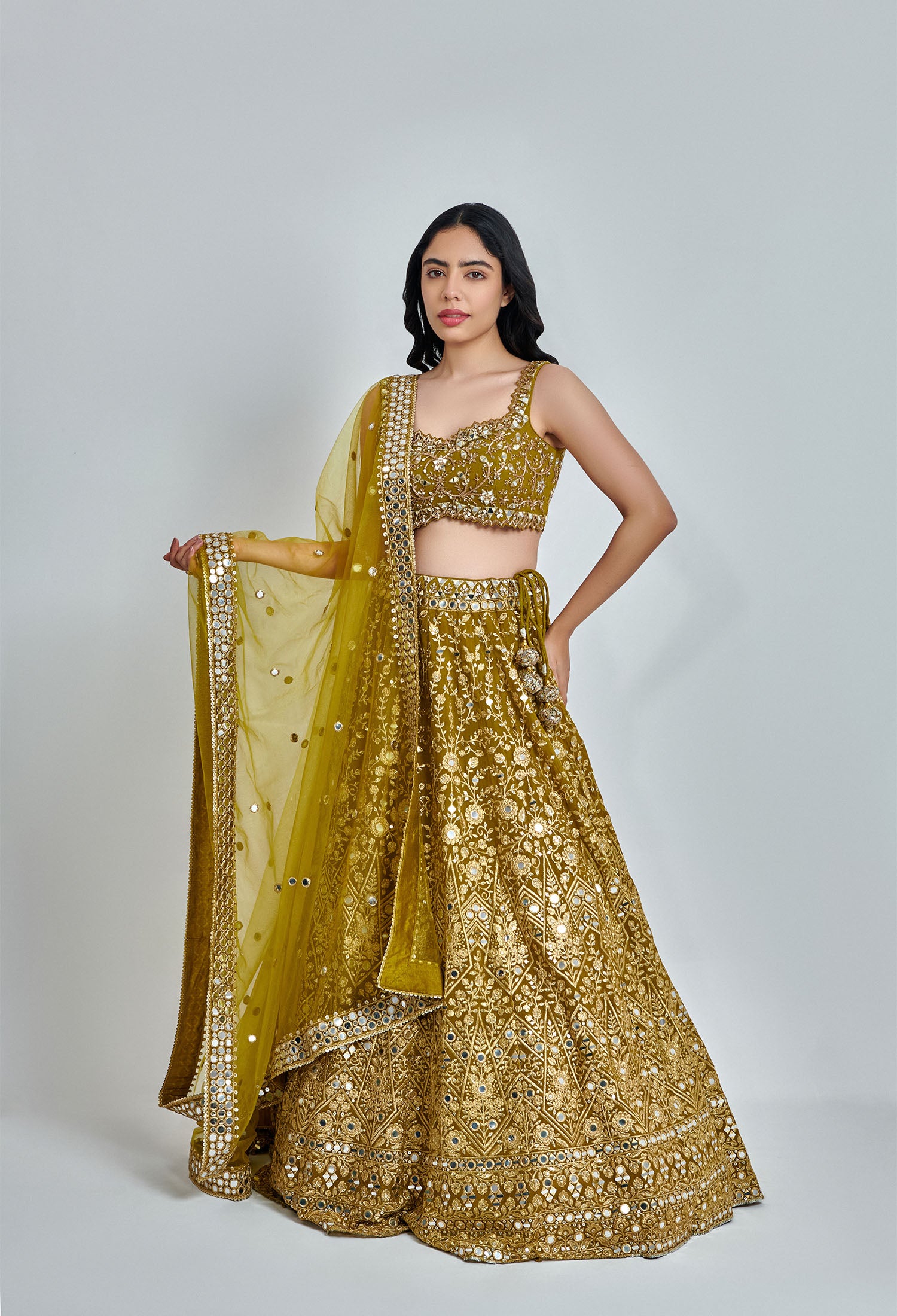 Mehendi Green Mirror Work Lehenga