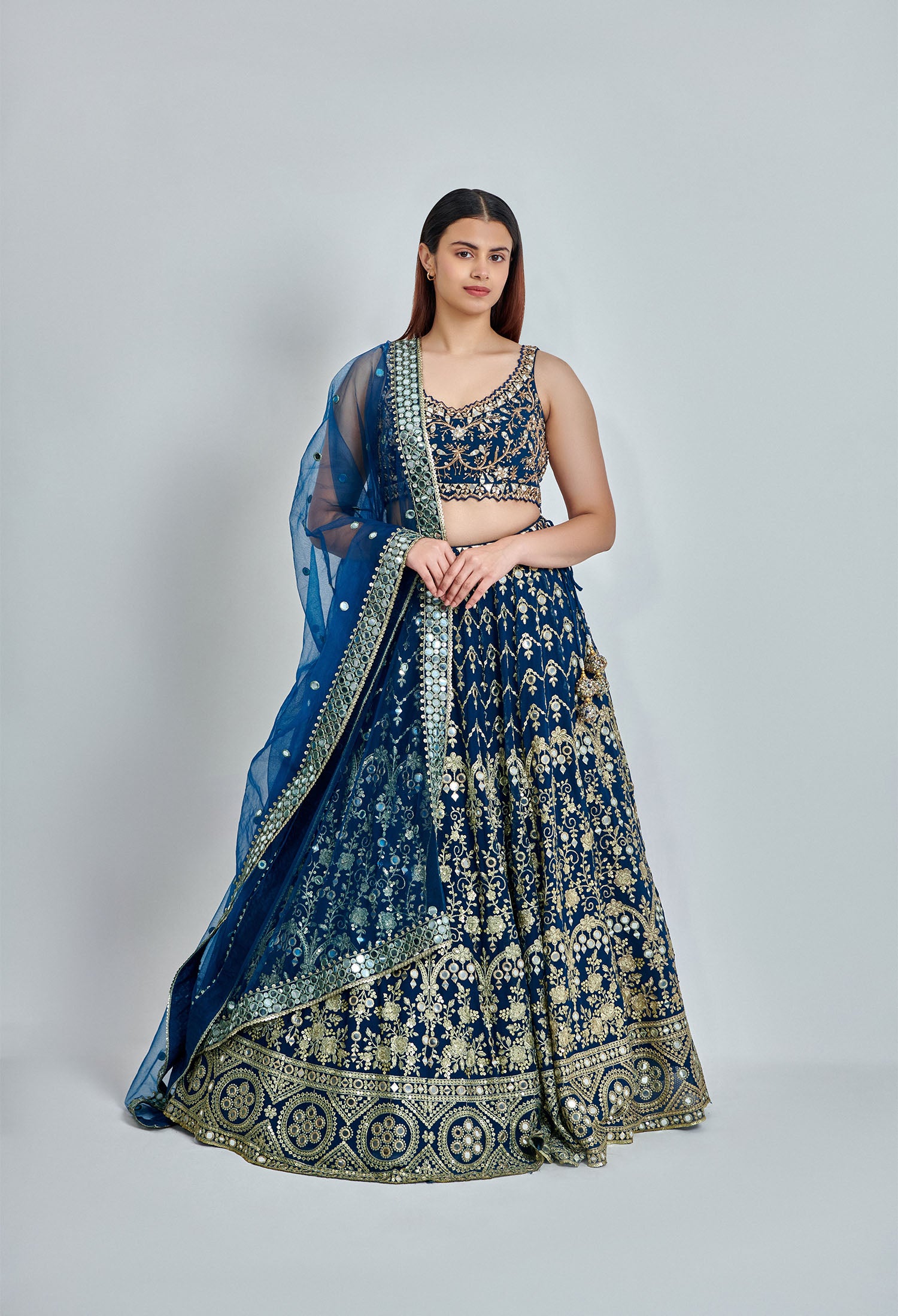 Viscose Georgette Zari Embroidery with Mirror Work Lehenga Choli