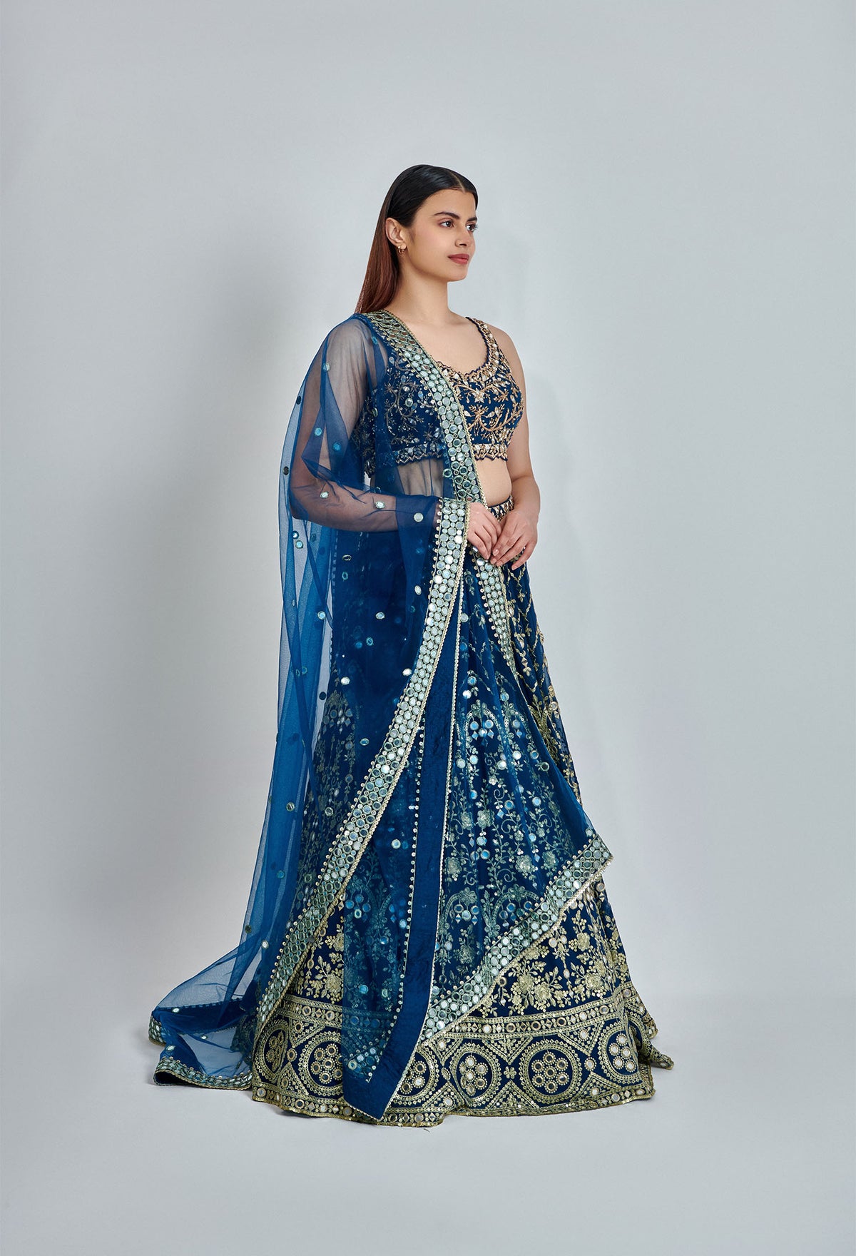 Viscose Georgette Zari Embroidery with Mirror Work Lehenga Choli