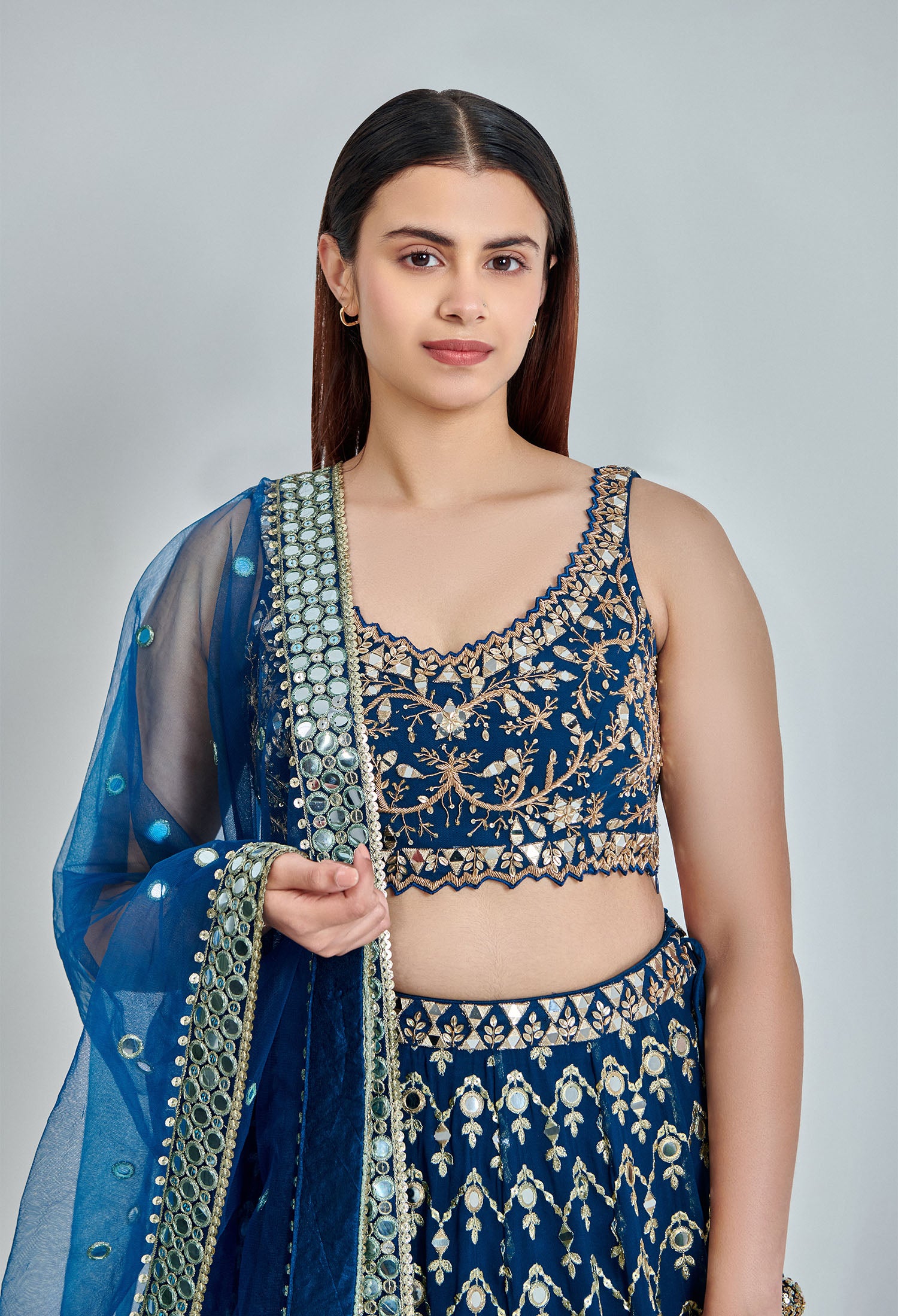 Viscose Georgette Zari Embroidery with Mirror Work Lehenga Choli