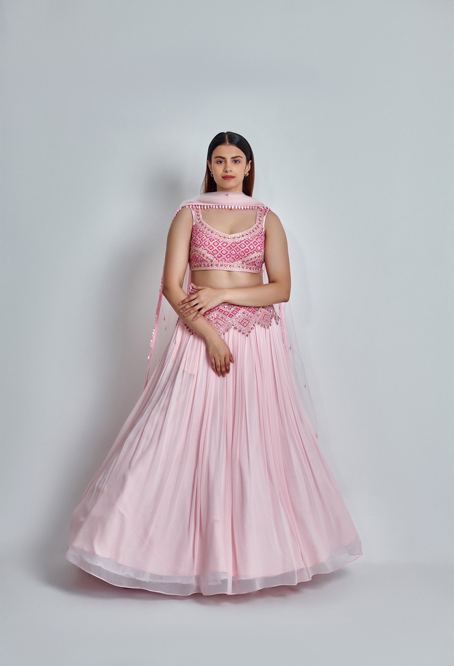 Pink Monotone Embroidered Lehenga