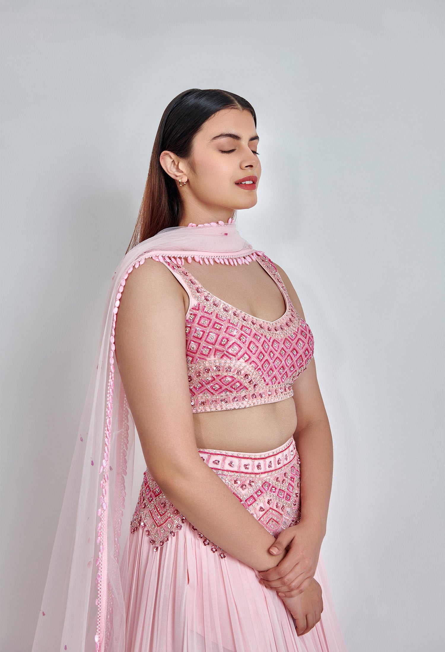 Pink Monotone Embroidered Lehenga