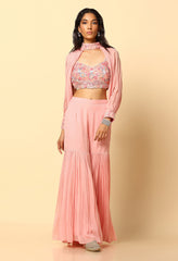 Pink Sharara Fusion Wear with 3D Embroidered Blouse