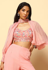 Pink Sharara Fusion Wear with 3D Embroidered Blouse