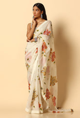 Printed Ivory Saree with Full Handwork Blouse