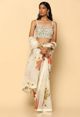 Printed Ivory Saree with Full Handwork Blouse