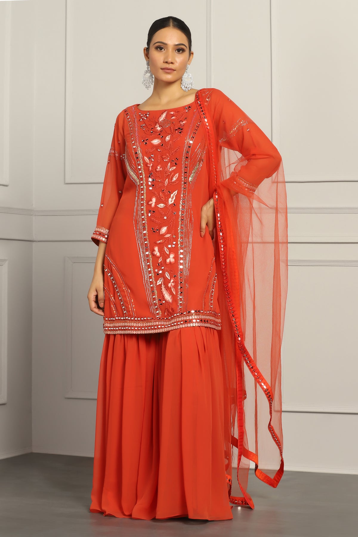 Resham Embroidered Kurta Sharara Set